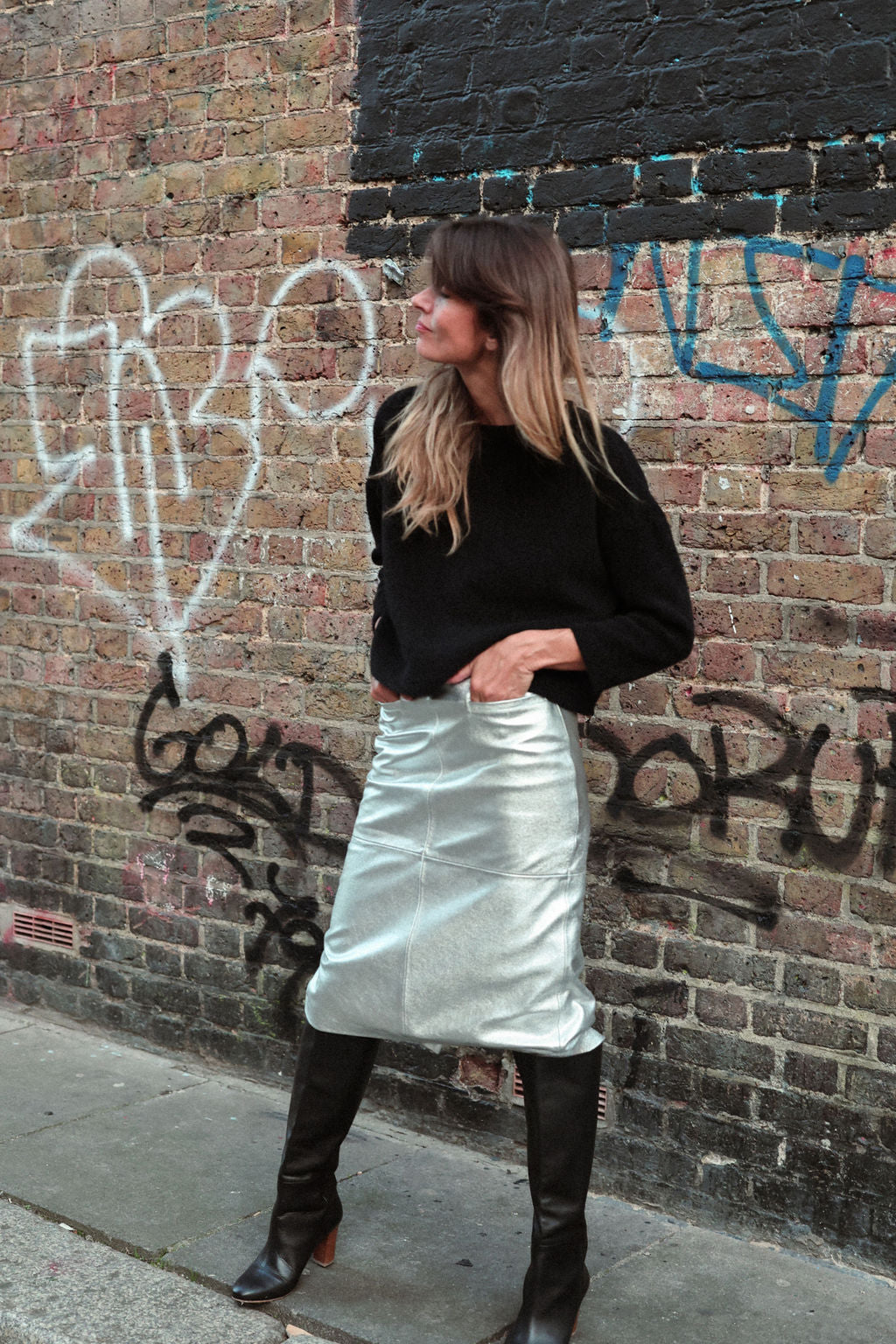 BECCA SILVER LEATHER SKIRT 