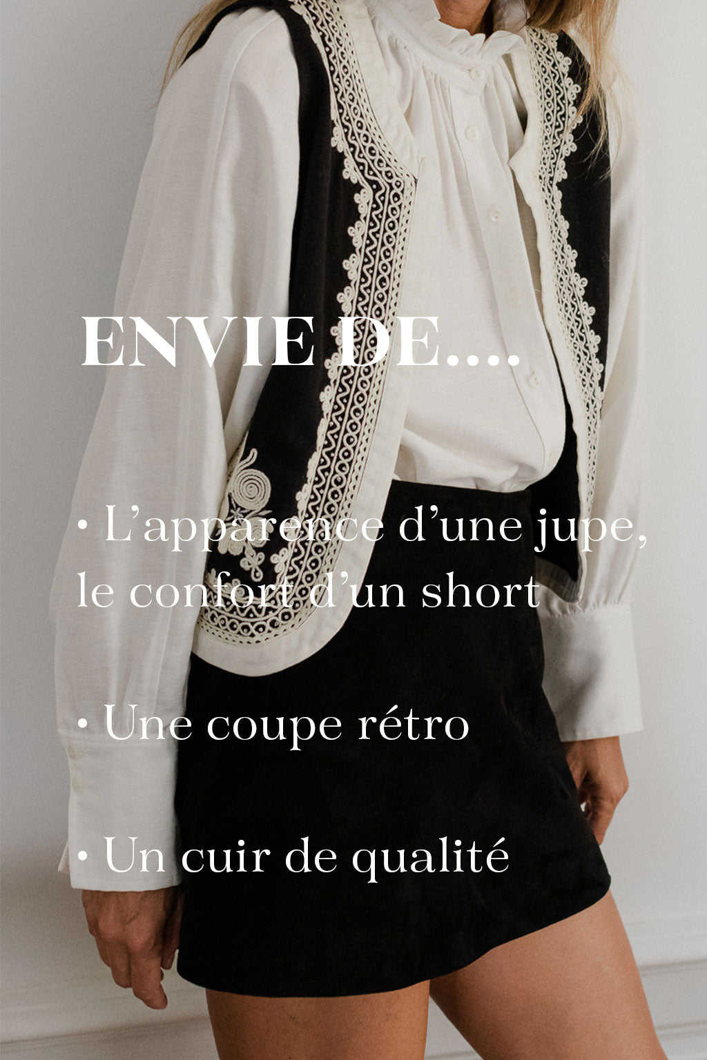 JUPE SHORT SACHA DAIM BLACK - PLUME PARIS - La mode en précommande